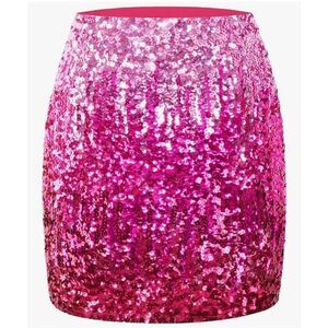 Manor Sequin Ombre Pink Red Bodycon Mini Skirt Stretch Party Size Large
